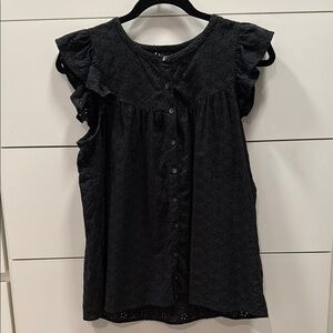 Madewell Black Sleeveless Bib Collar Blouse